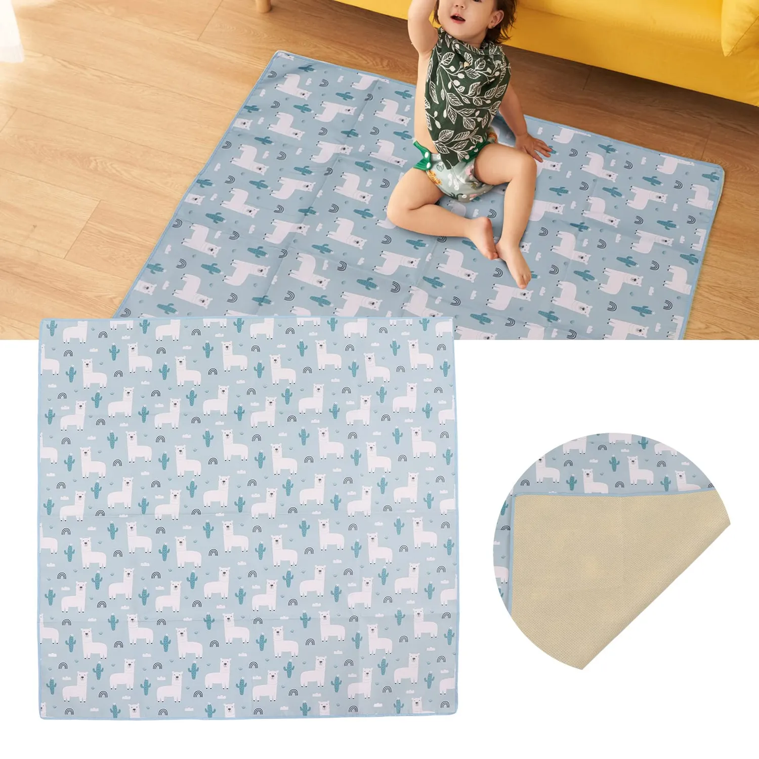 Garosa tapis de jeu bébé réversible 110 × 110 cm bleu rembourré