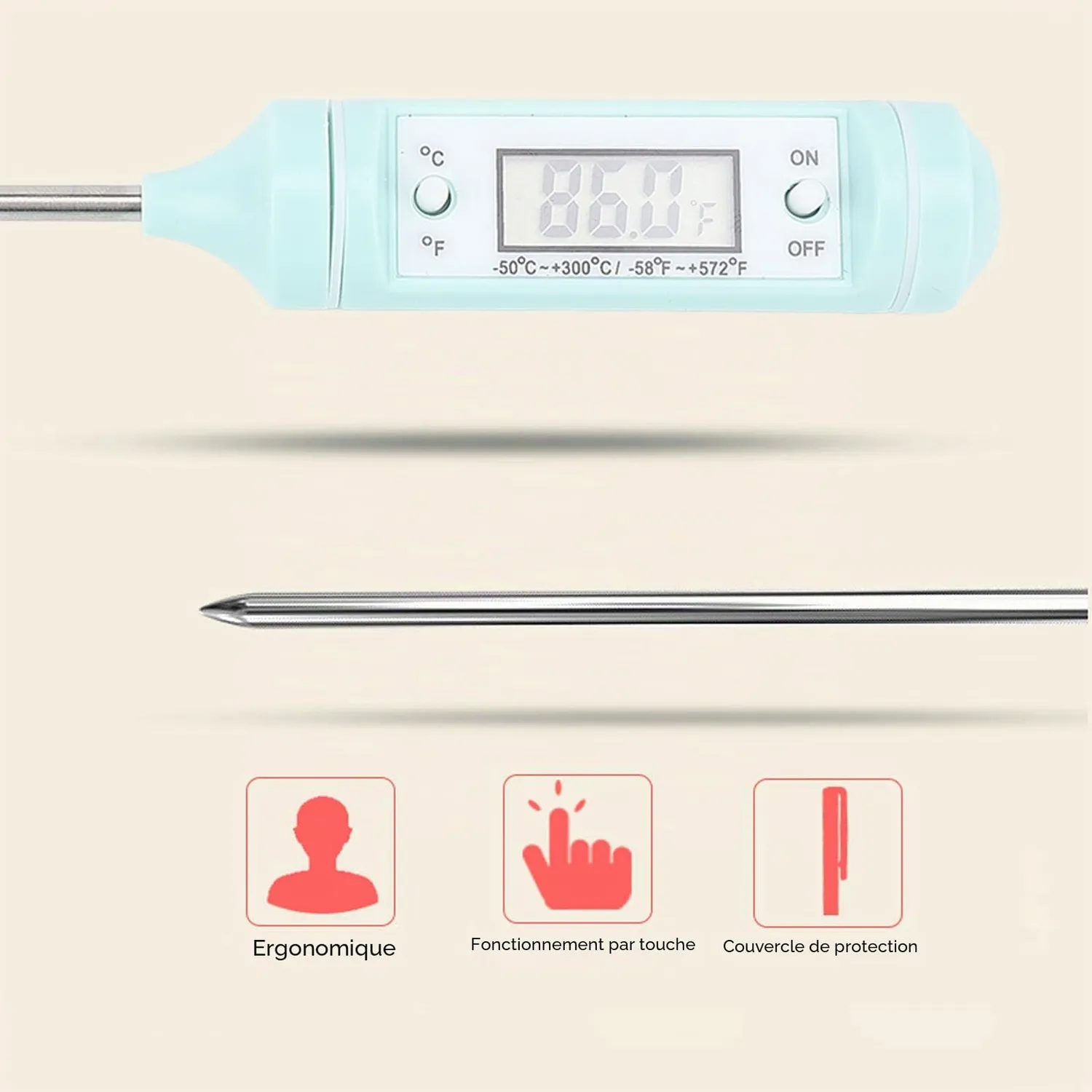 Garosa thermomètre électronique pour biberon à sonde longue