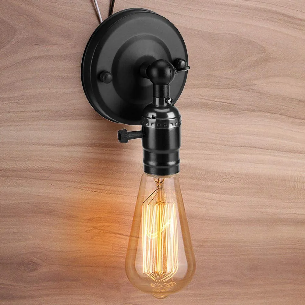 Garosa applique murale E27 noire avec interrupteur en métal