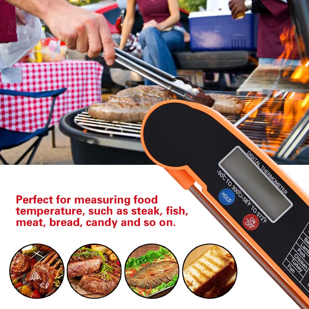 Garosa thermomètre alimentaire numérique LCD à sonde pliable orange
