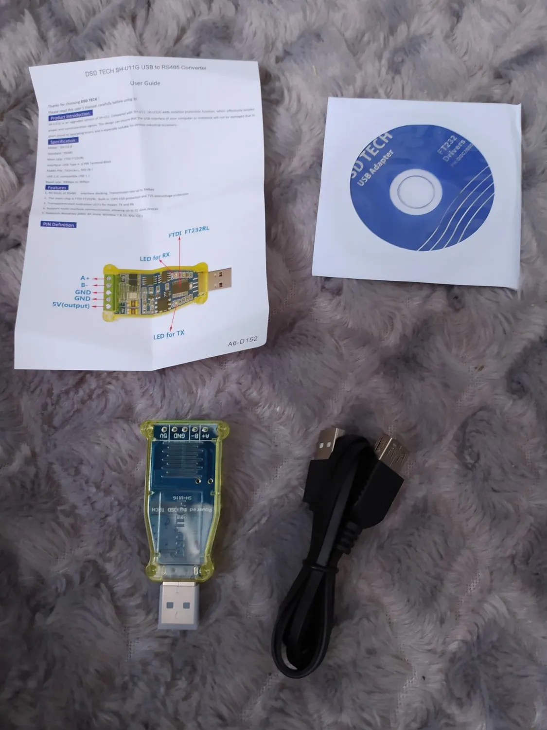 DSD TECH SH-U11G adaptateur USB RS485 isolé FTDI