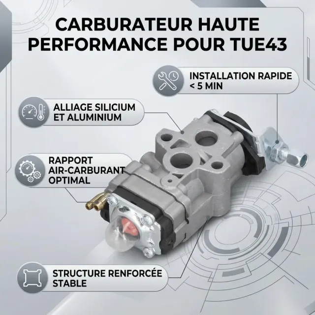Garosa carburateur 2 temps inversé pour TUE43 en alliage aluminium-silicium