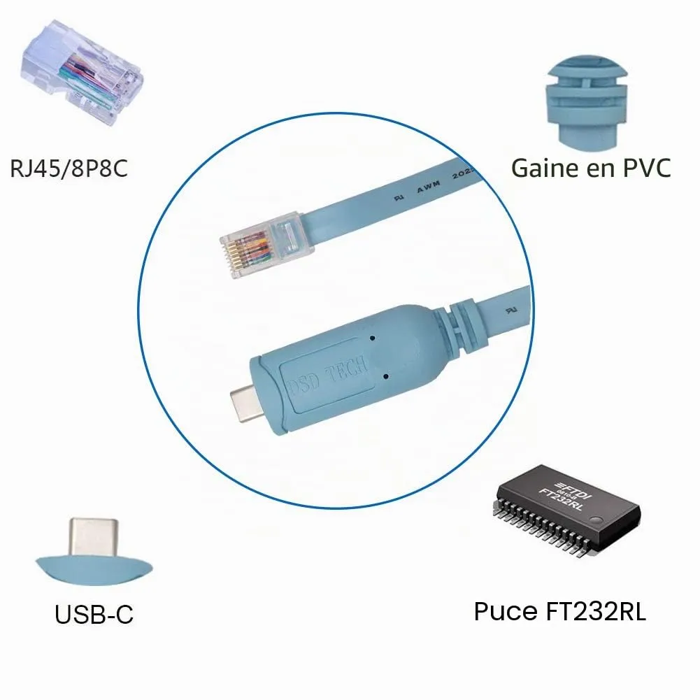 DSD TECH SH-RJ45B câble console USB-C vers RJ45 1,8 m FTDI