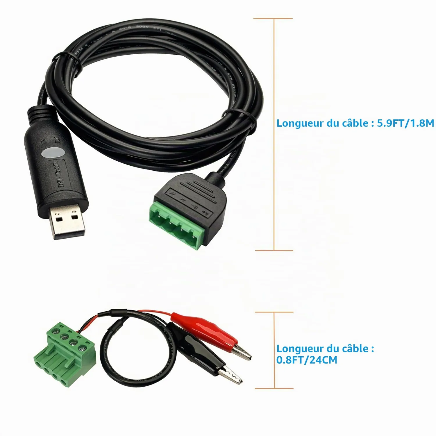 DSD TECH SH-U13 adaptateur USB-RS485 avec pinces crocodiles
