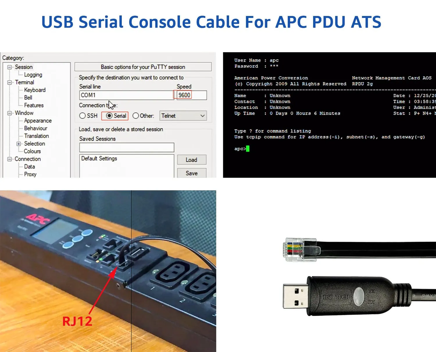 PLC Tech DSD TECH SH-RJ12B câble série USB RJ12 RS232 noir