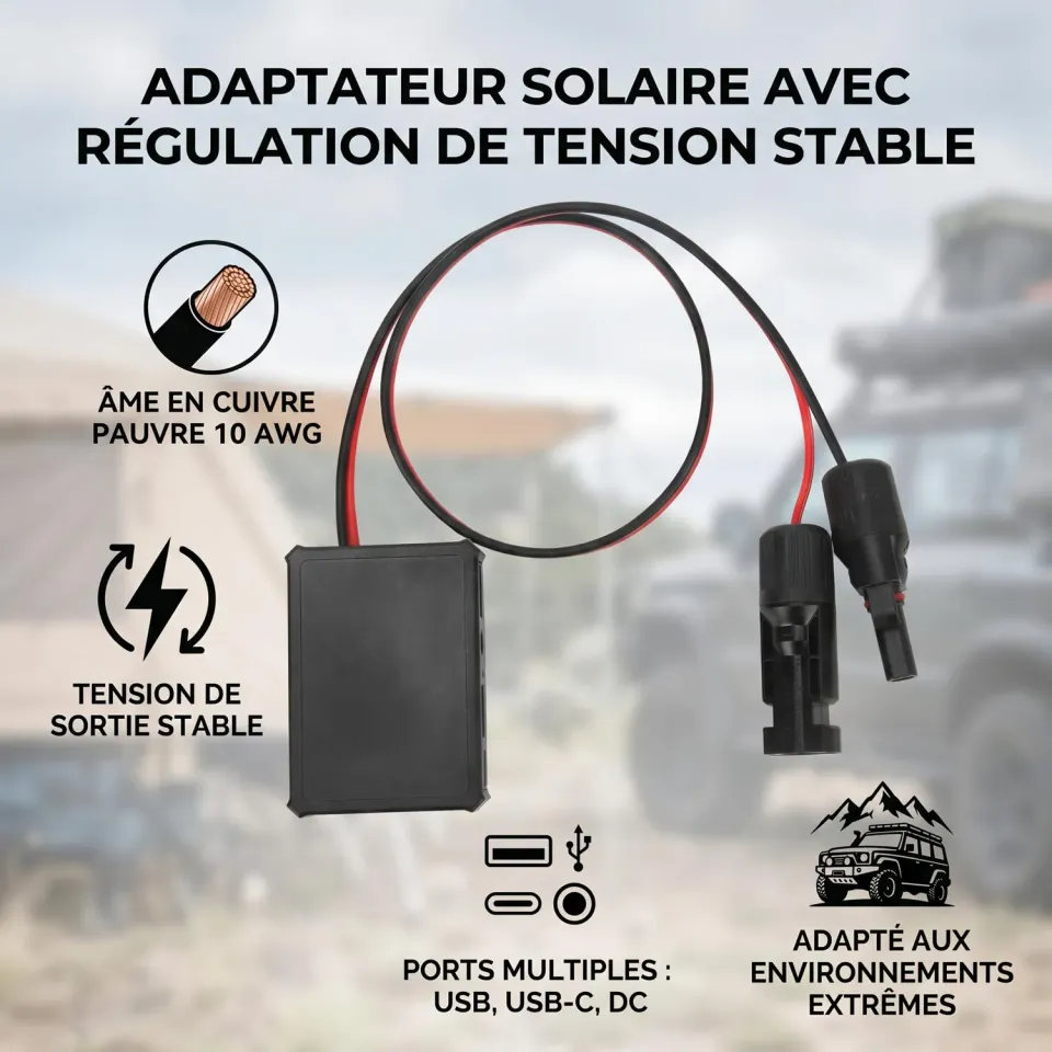 Garosa Convertisseur panneau solaire USB avec ports USB-C et DC