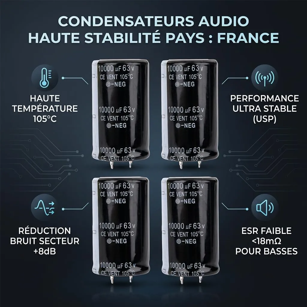 Garosa condensateurs électrolytiques audio 10 000 µF 63 V lot de 4