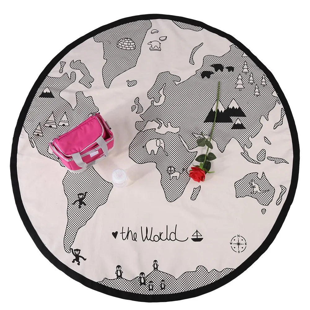 Garosa tapis d’éveil carte du monde rond 135 cm en coton