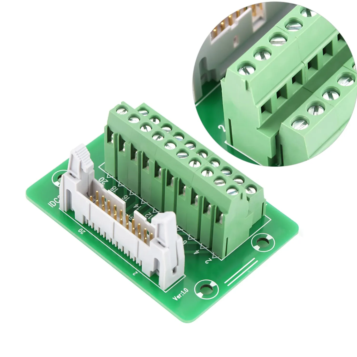 Garosa adaptateur bornier IDC20P 20 broches rail DIN vert