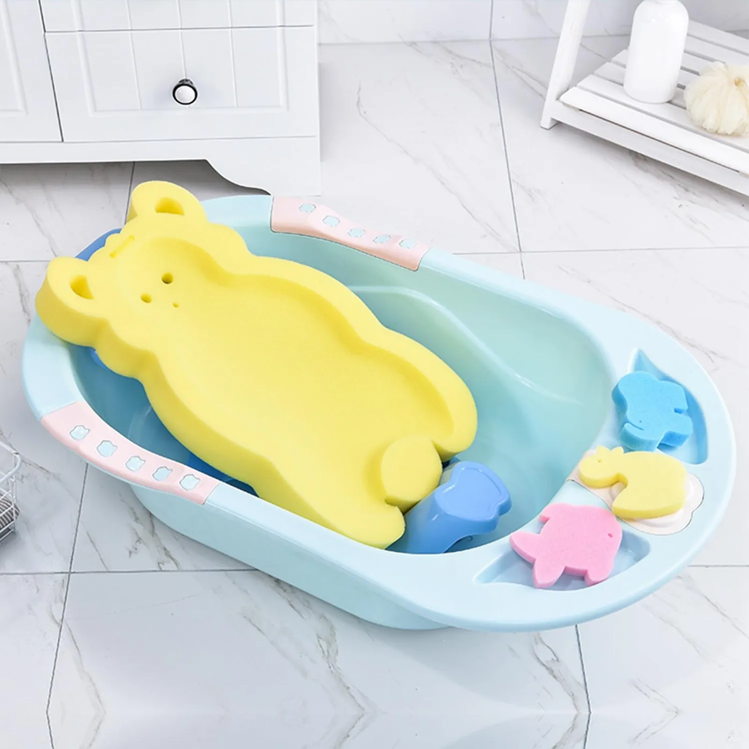 Garosa coussin de bain bébé jaune en éponge antidérapant