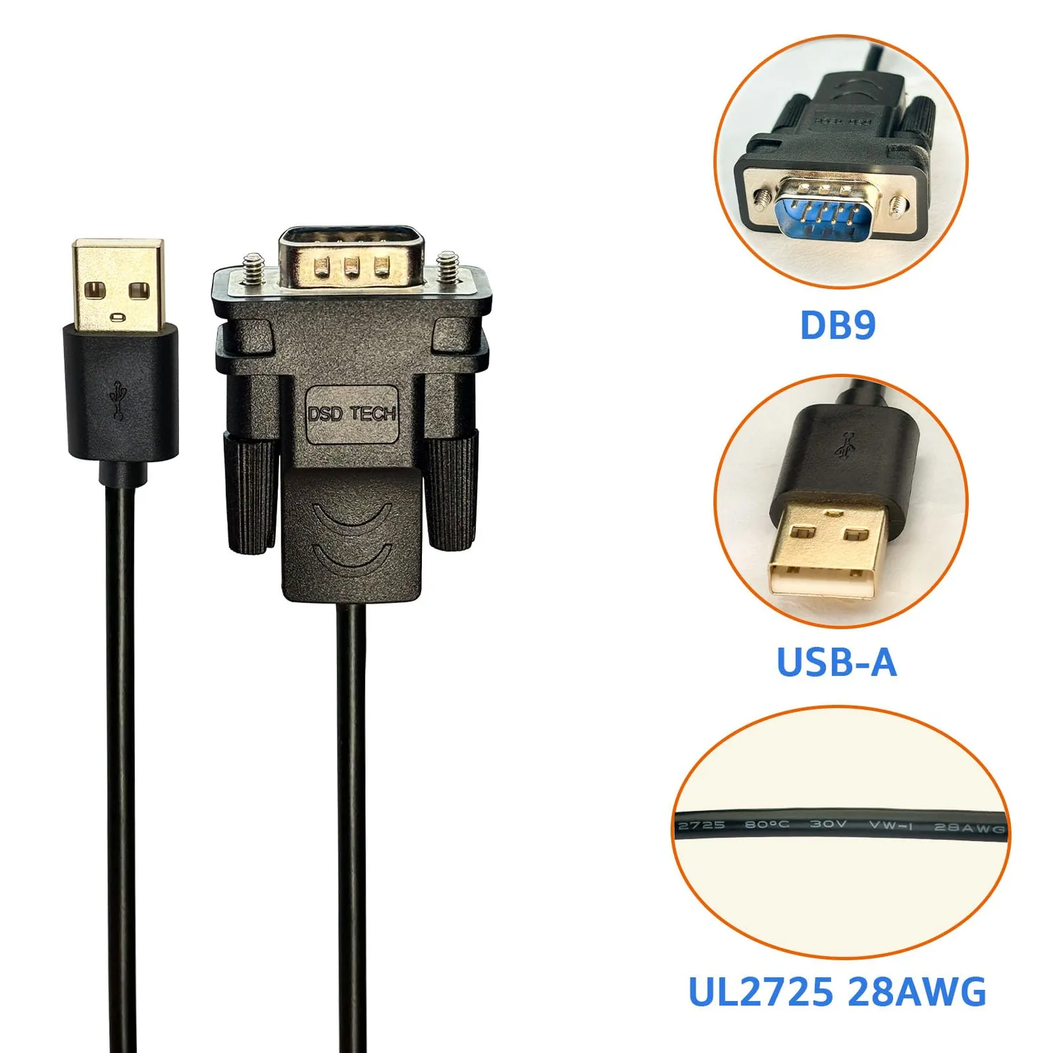 DSD TECH SH-RS232A câble USB vers RS232 DB9 mâle 1,8 m FTDI