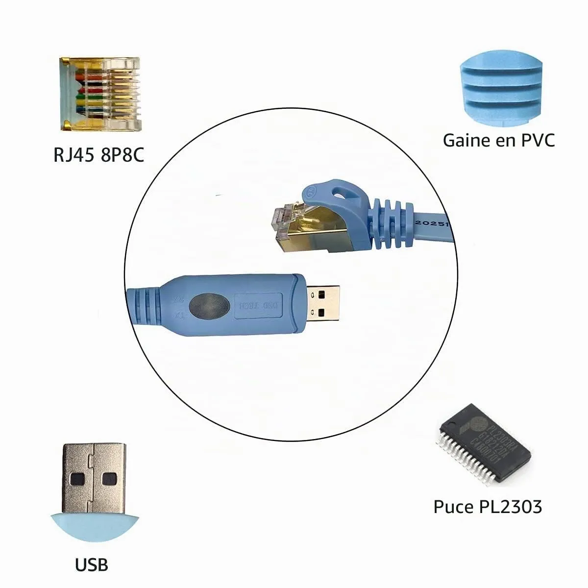DSD TECH SH-RJ45P Câble USB Console RJ45 1,8m PL2303