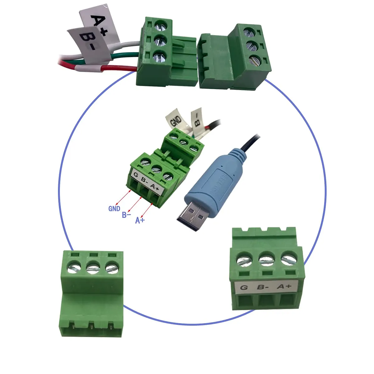 PLC Tech SH-U15 câble USB RS485 à pinces crocodile semi-duplex