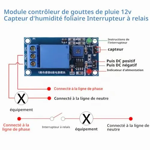 Garosa Détecteur de pluie avec relais 12 V à sensibilité réglable