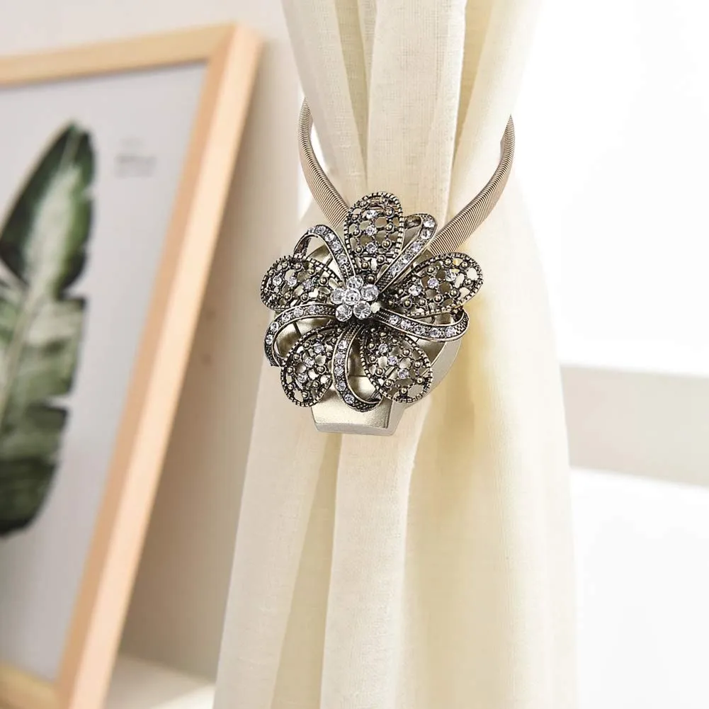 Garosa embrasse magnétique pour rideau dorée fleur à strass