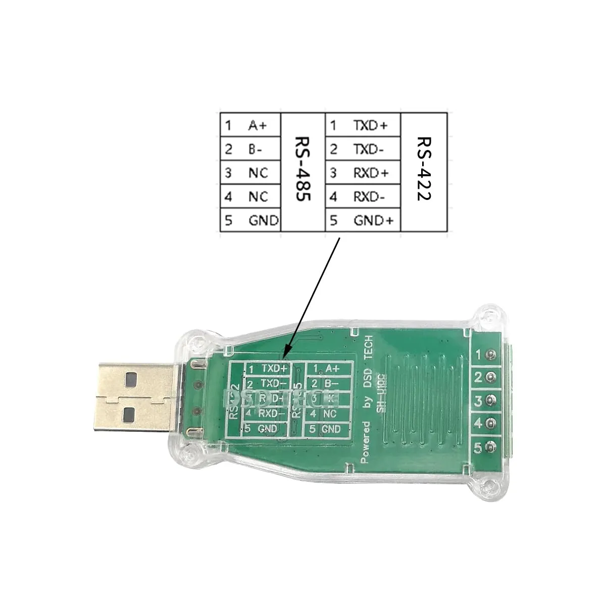 DSD TECH SH-U10C adaptateur USB RS485 RS422, bornier 5 broches