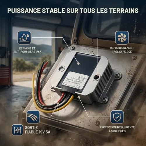 Garosa convertisseur DC-DC 12 V vers 19 V 5 A IP67 95 W étanche