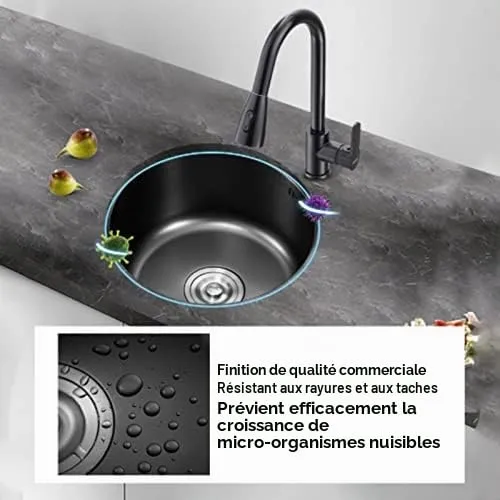 Garosa mini évier rond 30 cm en inox avec crépine et raccord de vidange