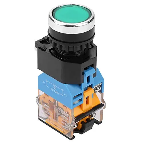 Garosa bouton-poussoir momentané 22 mm 220 V LED verte tête plate
