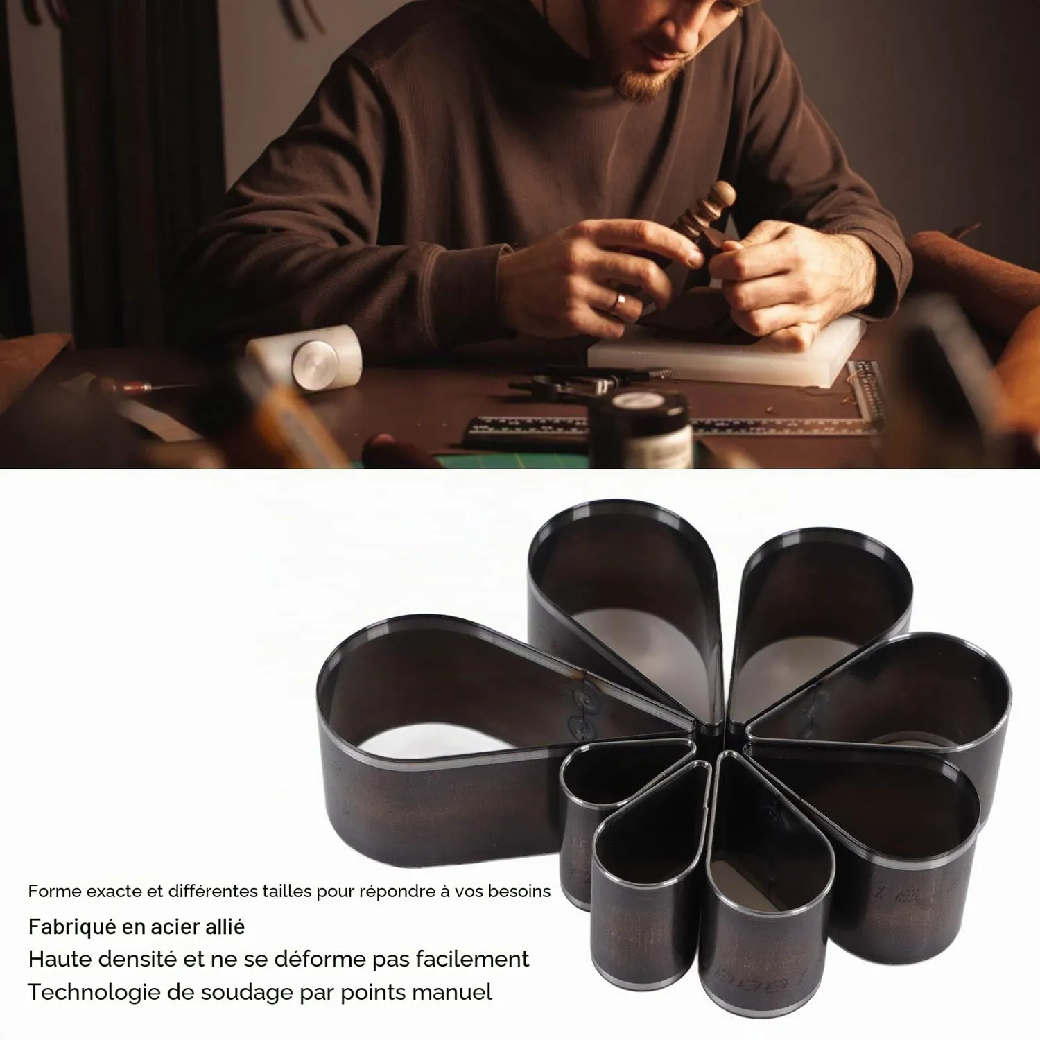 Garosa emporte-pièces cuir larme acier coffret 8