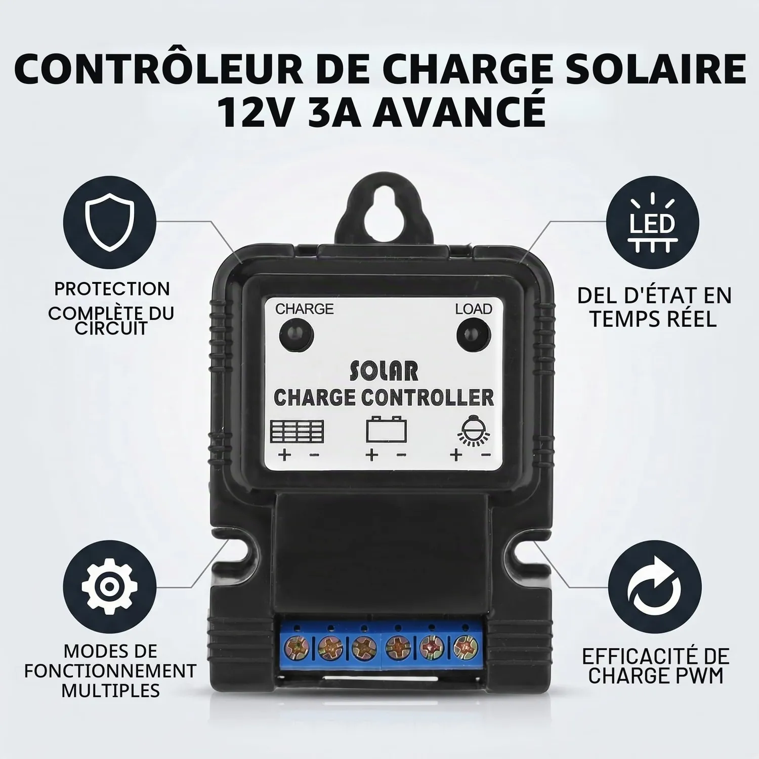 Garosa contrôleur de charge solaire PWM 3 A 6 V/12 V LED