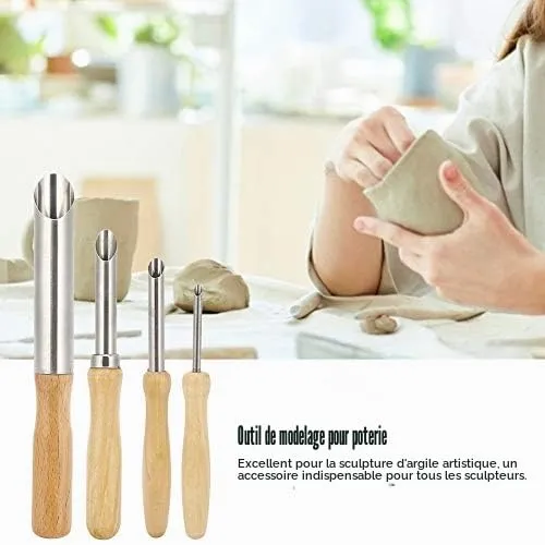 Garosa outils de poterie coupe-trous ronds 4 pièces, manches bois