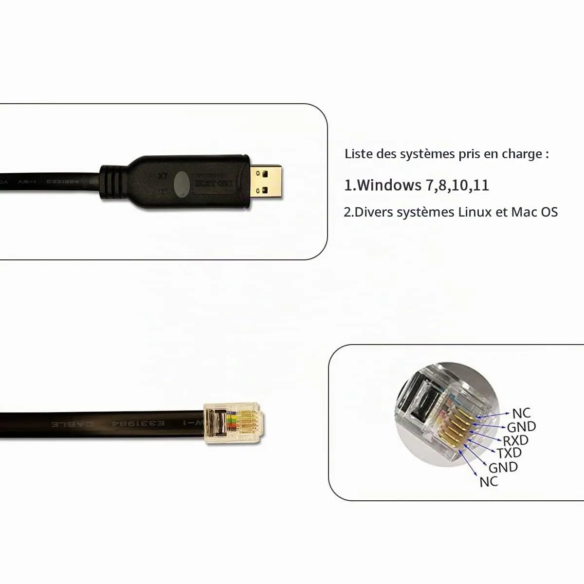 PLC Tech RS232 SH-RJ12C câble USB vers RJ12 6P4C 1,8 m