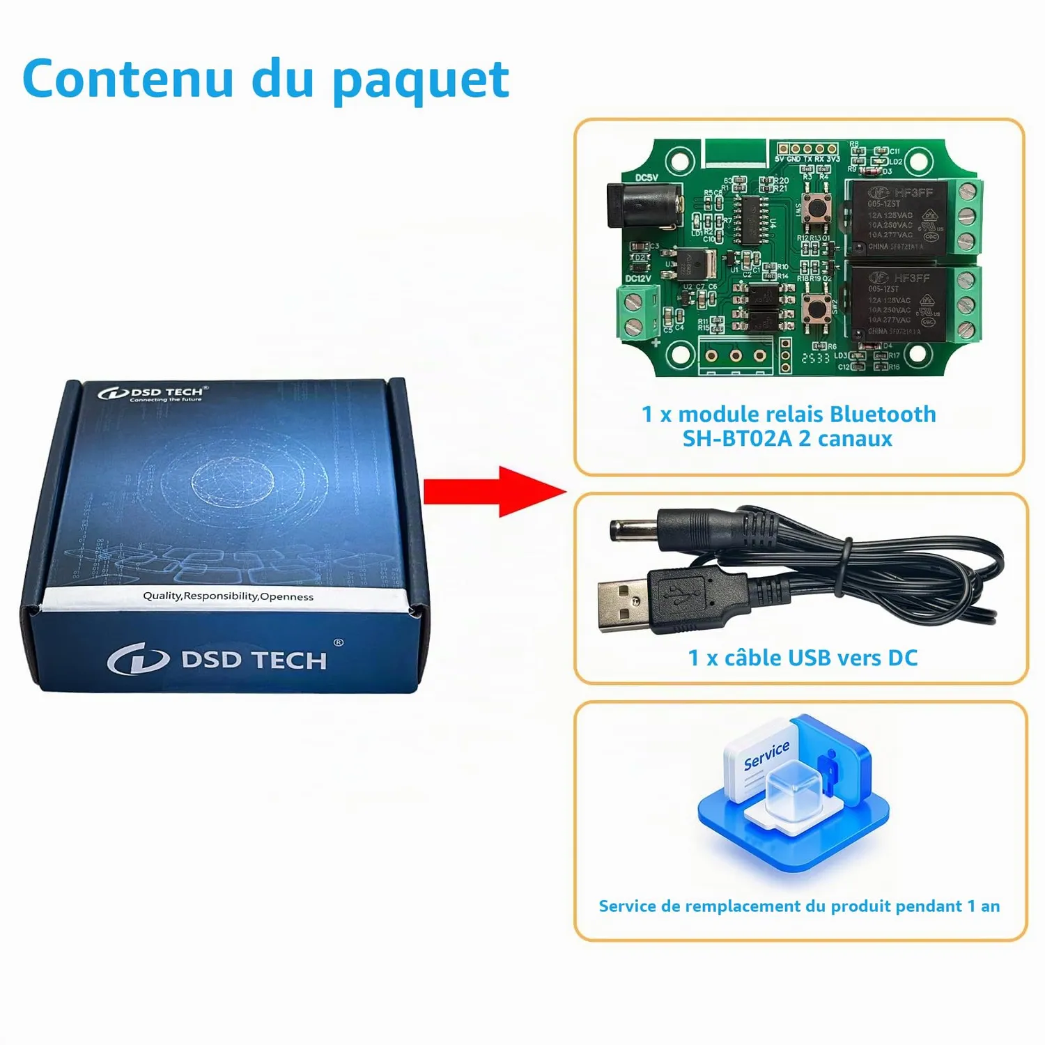 PLC Tech DSD TECH module relais Bluetooth 2 canaux 5 V/12 V