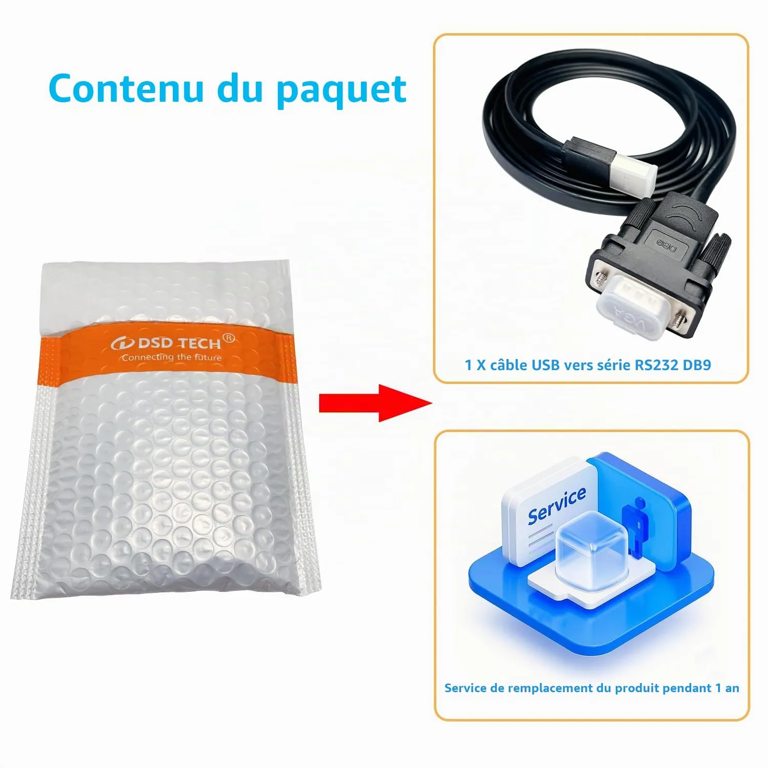 DSD TECH SH-RS232D2 câble USB vers série RS232 DB9 1,8 m