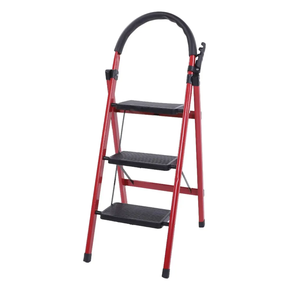 Garosa 3 marches escabeau pliant rouge 400 kg avec rampe