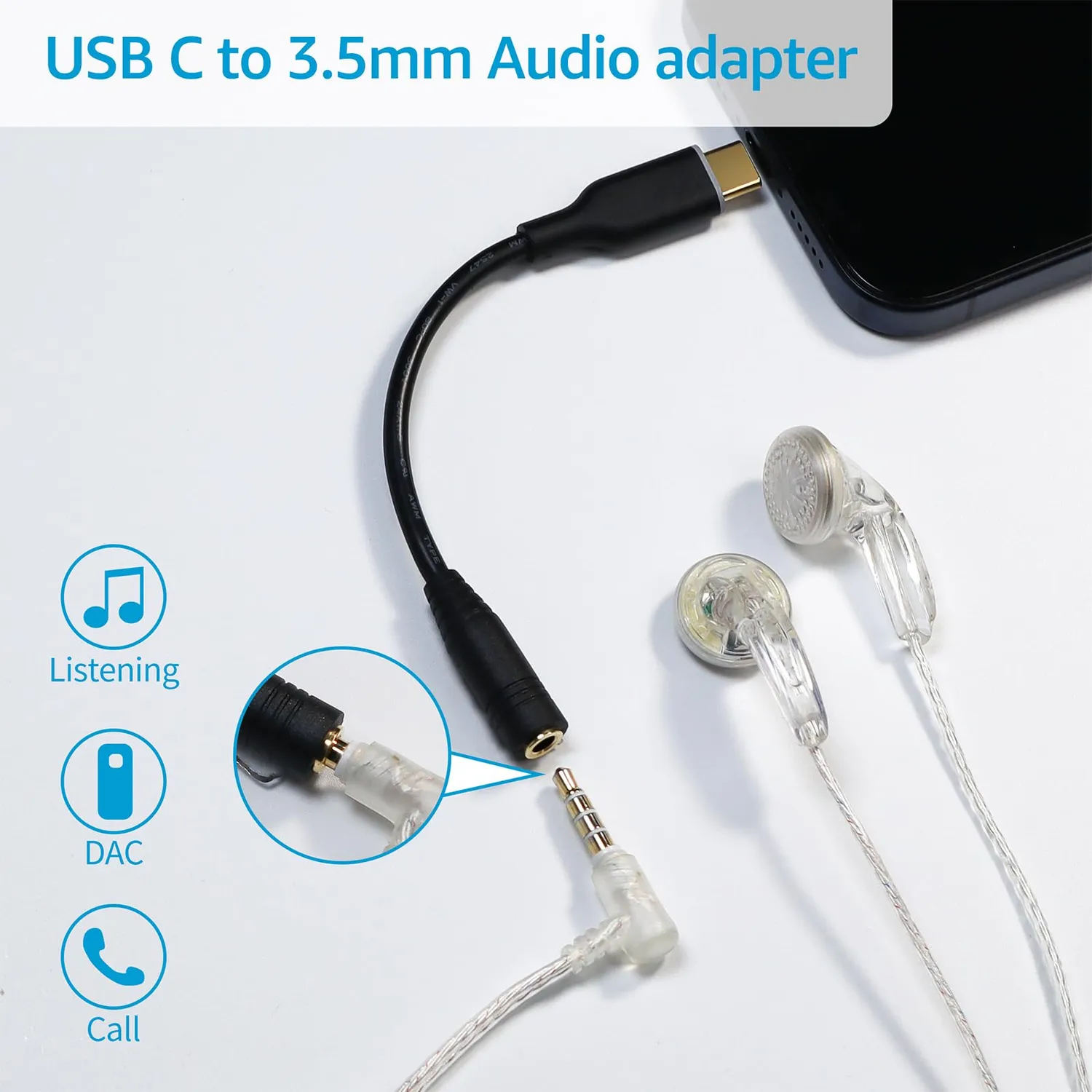 DSD TECH SH-AU05B adaptateur USB-C jack 3,5 mm 24 bits/96 kHz