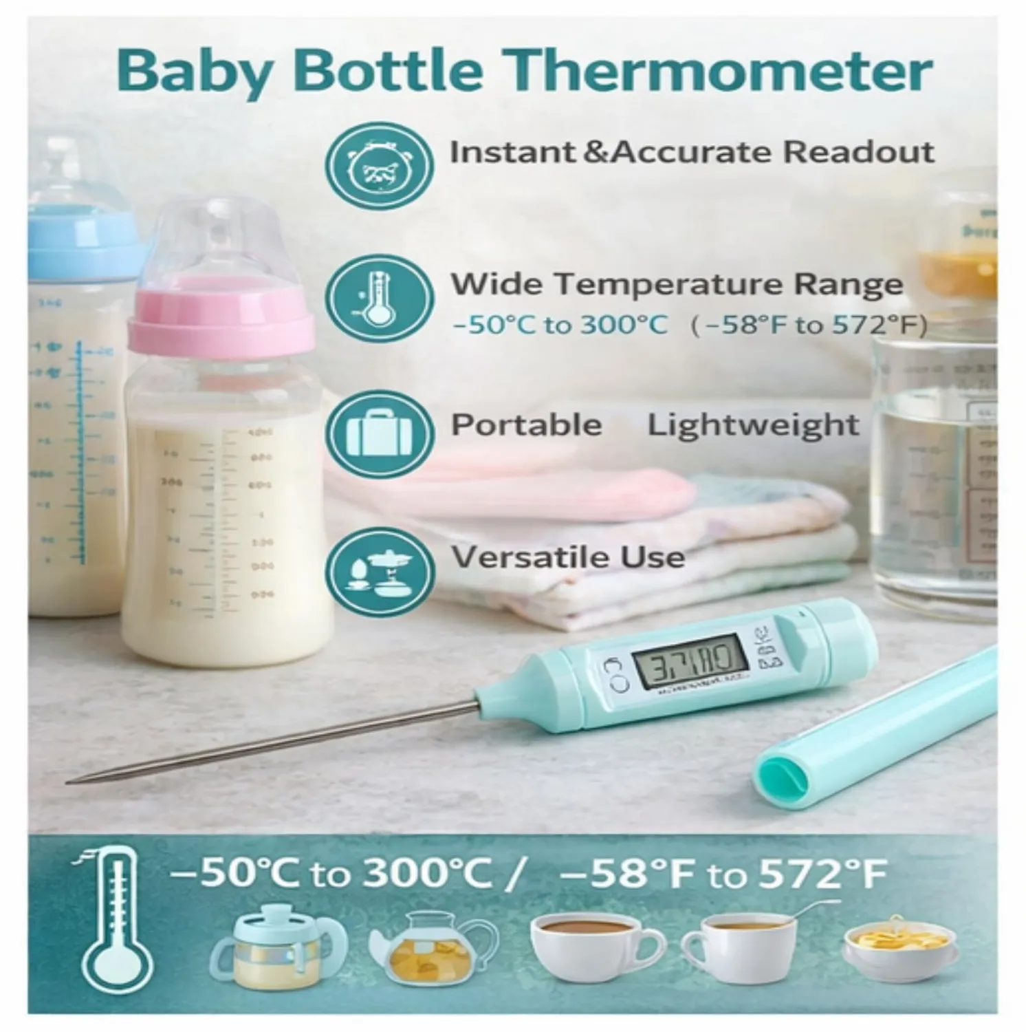 Garosa thermomètre électronique pour biberon à sonde longue