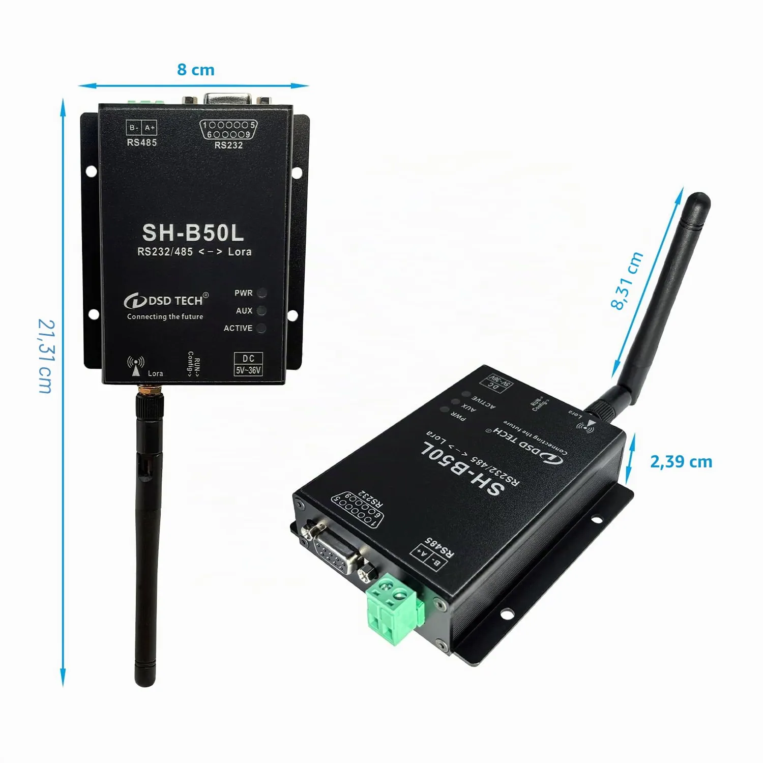 PLC Tech SH-B50L adaptateur LoRa RS485/RS232 5–24 V industriel