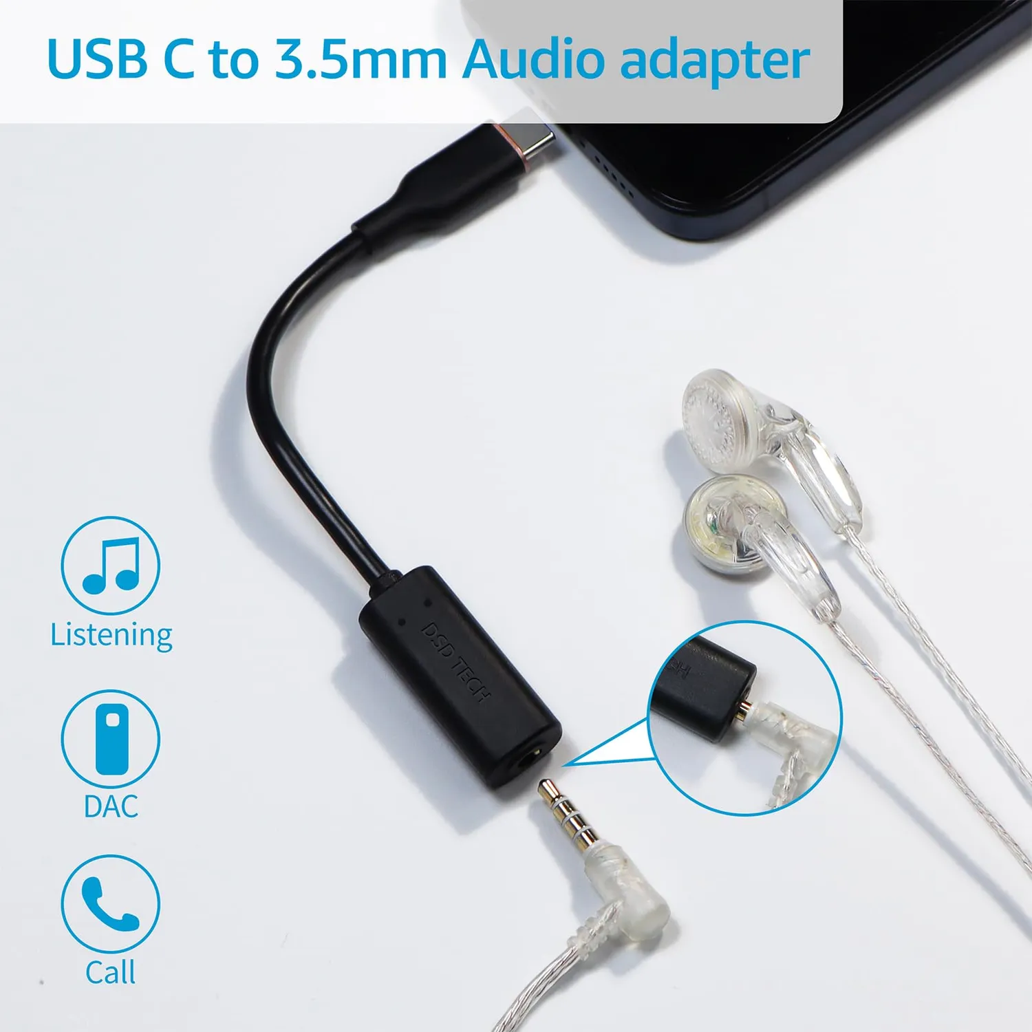 DSD TECH SH-AU05A adaptateur USB-C jack 3,5 mm 24 bits/96 kHz
