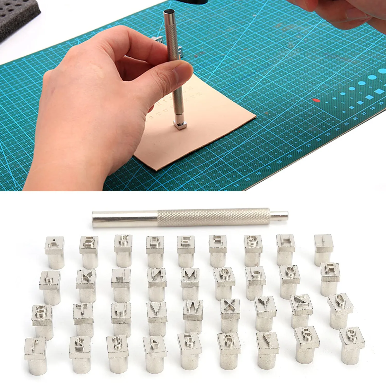 Garosa jeu de poinçons alphabet cuir A-Z et 0-9 36 pièces 6,5 mm