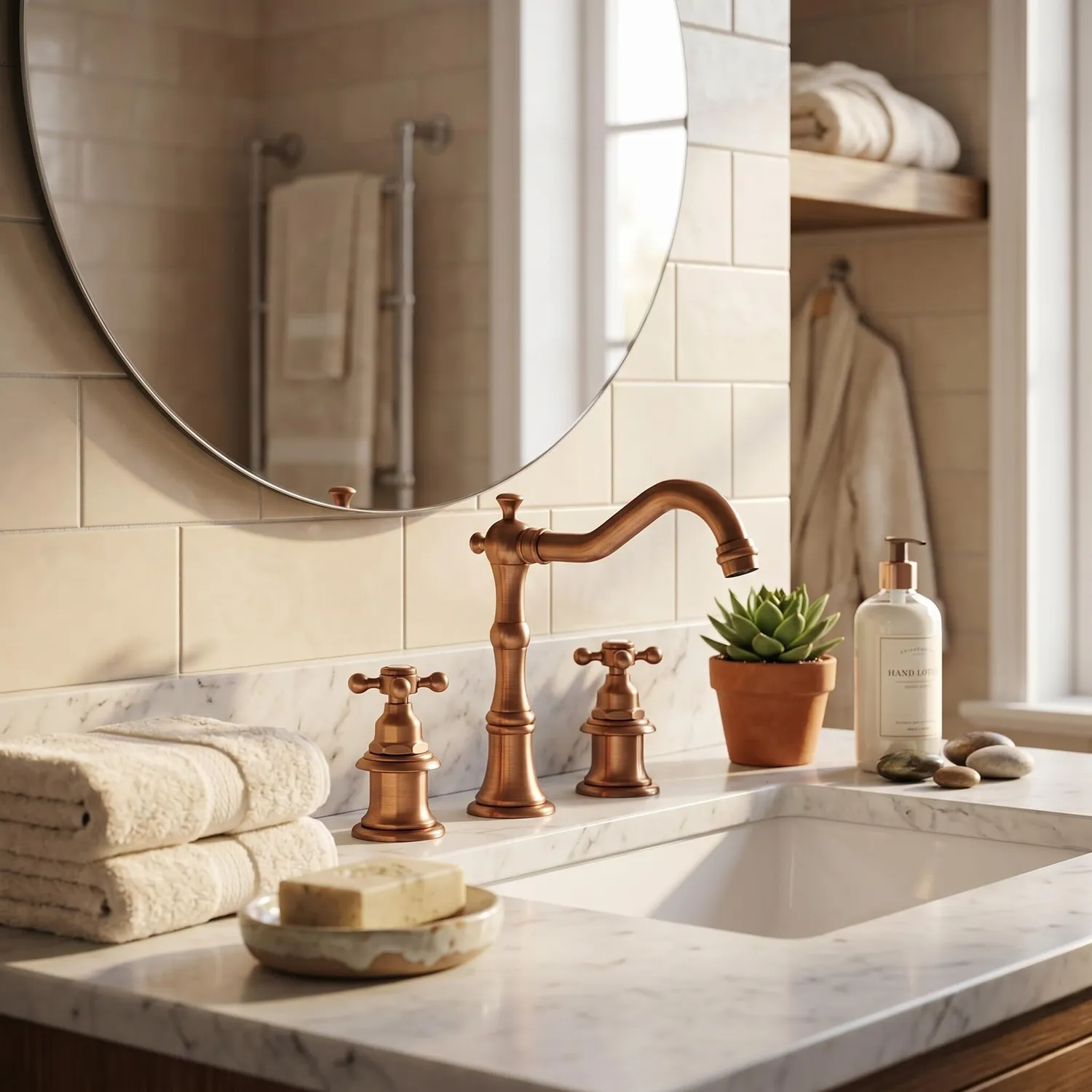 Garosa Robinet Lavabo 3 Trous Laiton Antique Double Poignée