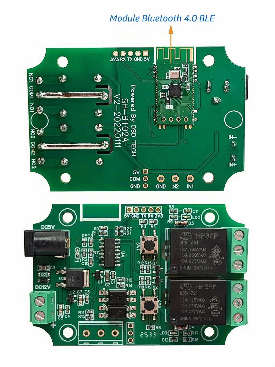 PLC Tech DSD TECH module relais Bluetooth 2 canaux 5 V/12 V