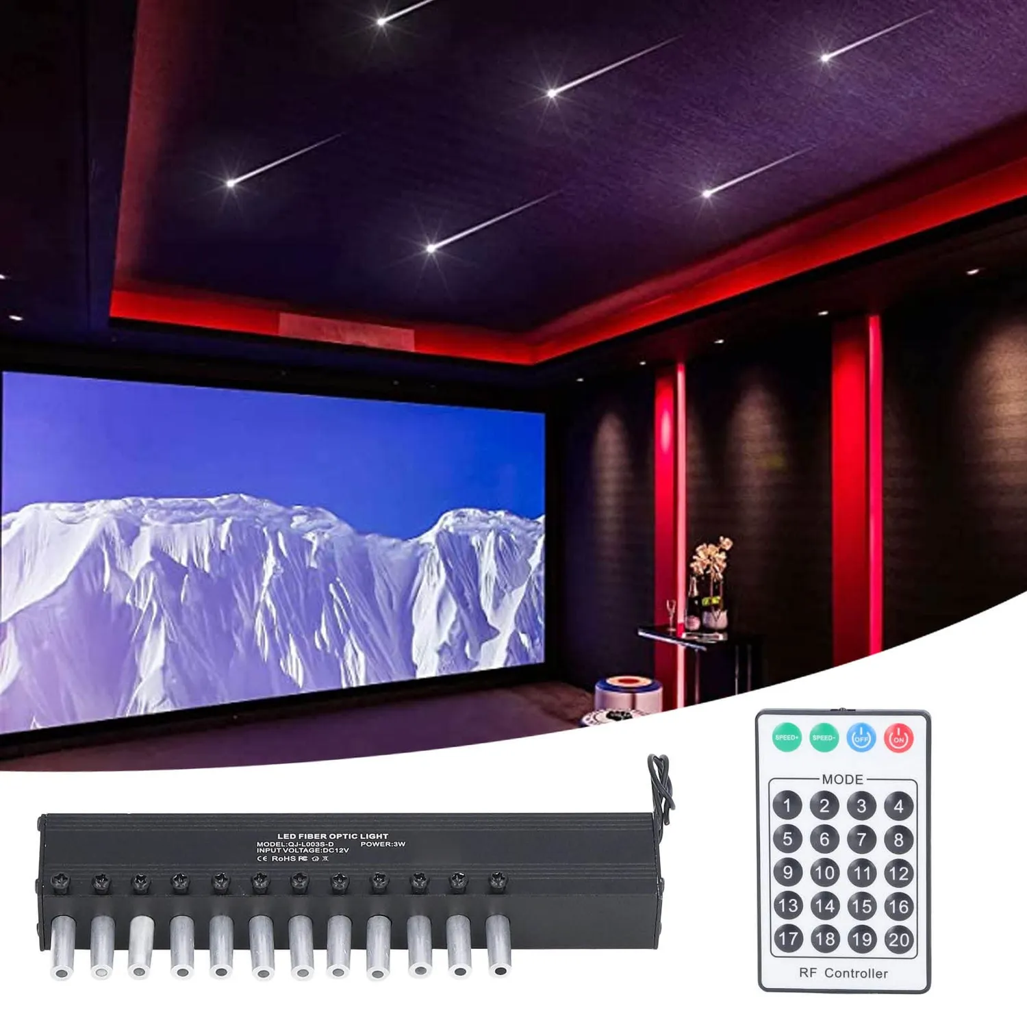 Garosa Plafonnier fibre optique ciel étoilé Bluetooth 12 trous
