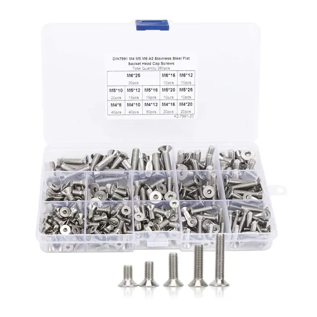 Garosa assortiment de vis à six pans creux M4 M5 M6 260 pièces inox A2-70