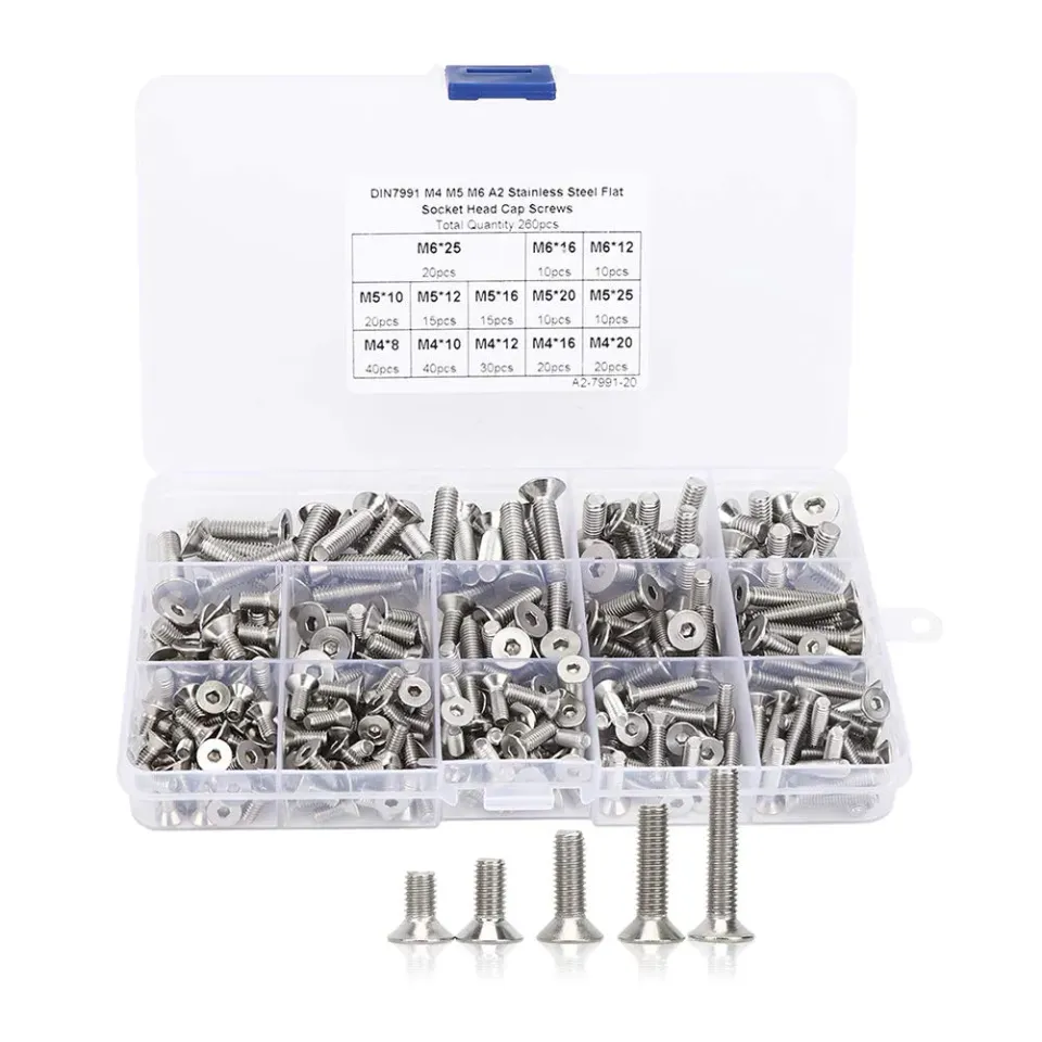 Garosa assortiment de vis à six pans creux M4 M5 M6 260 pièces inox A2-70