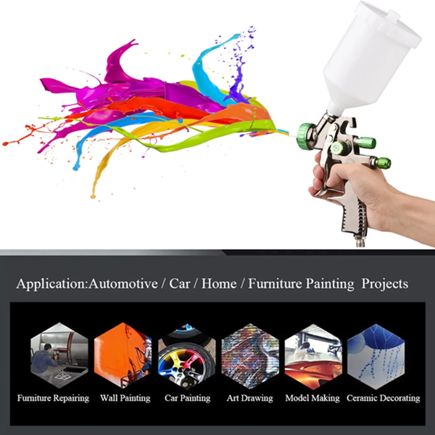 Garosa Pistolet peinture LVLP 600cc 1.3mm 600 cc réglable