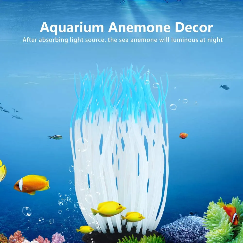 Garosa anémone artificielle d’aquarium bleue en silicone lumineuse