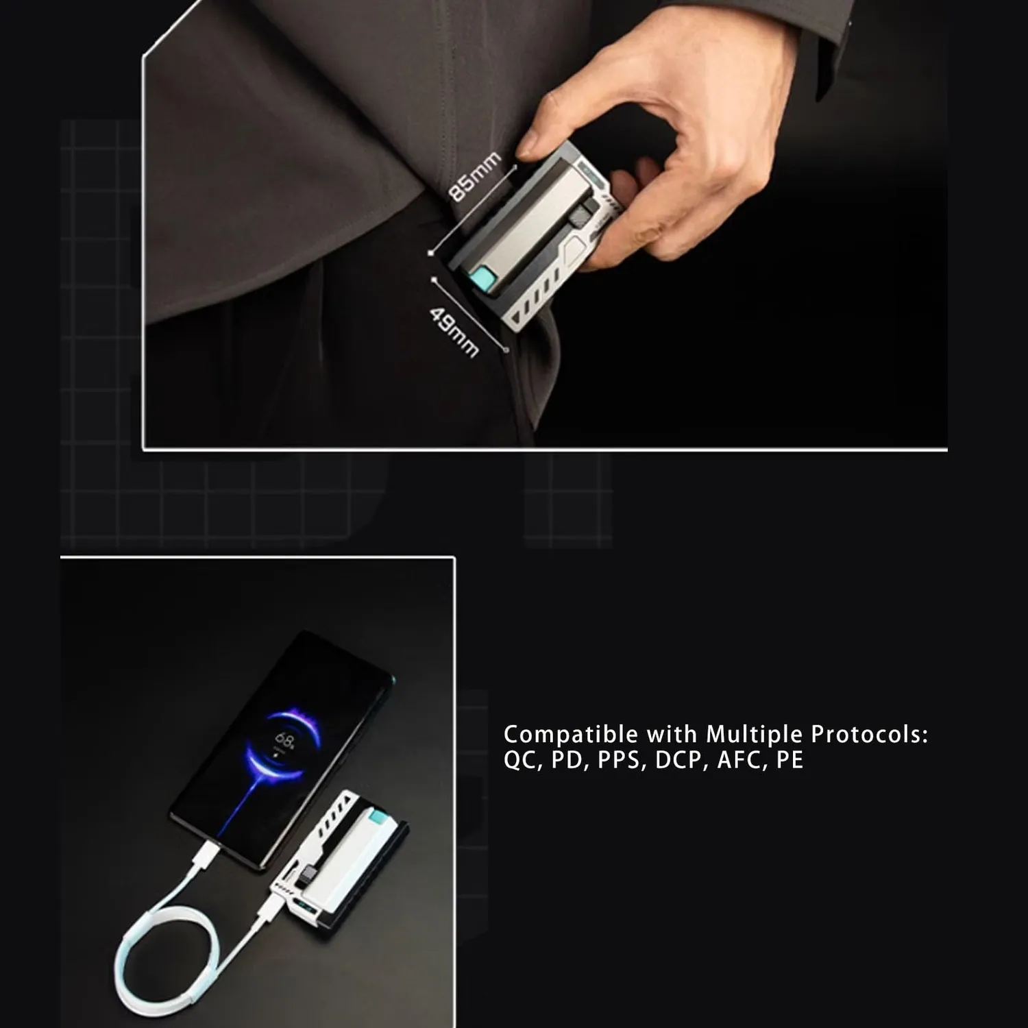 Garosa chargeur portable 2 en 1 batterie 20700 15W argent