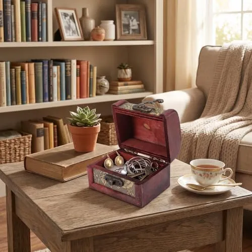 Garosa Boîte à Bijoux Bois Vintage Mini Coffret 8 cm