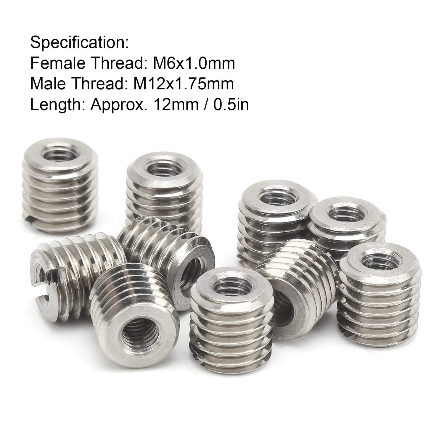 Garosa réducteur fileté M6x1,0 vers M12x1,75 acier inox 10 pièces