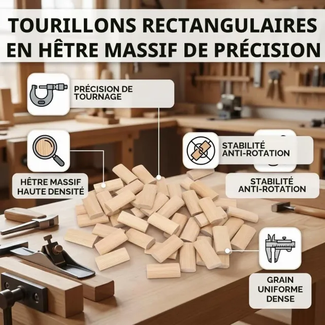 Garosa tenons plats 10 × 50 mm, 50 pièces, hêtre massif