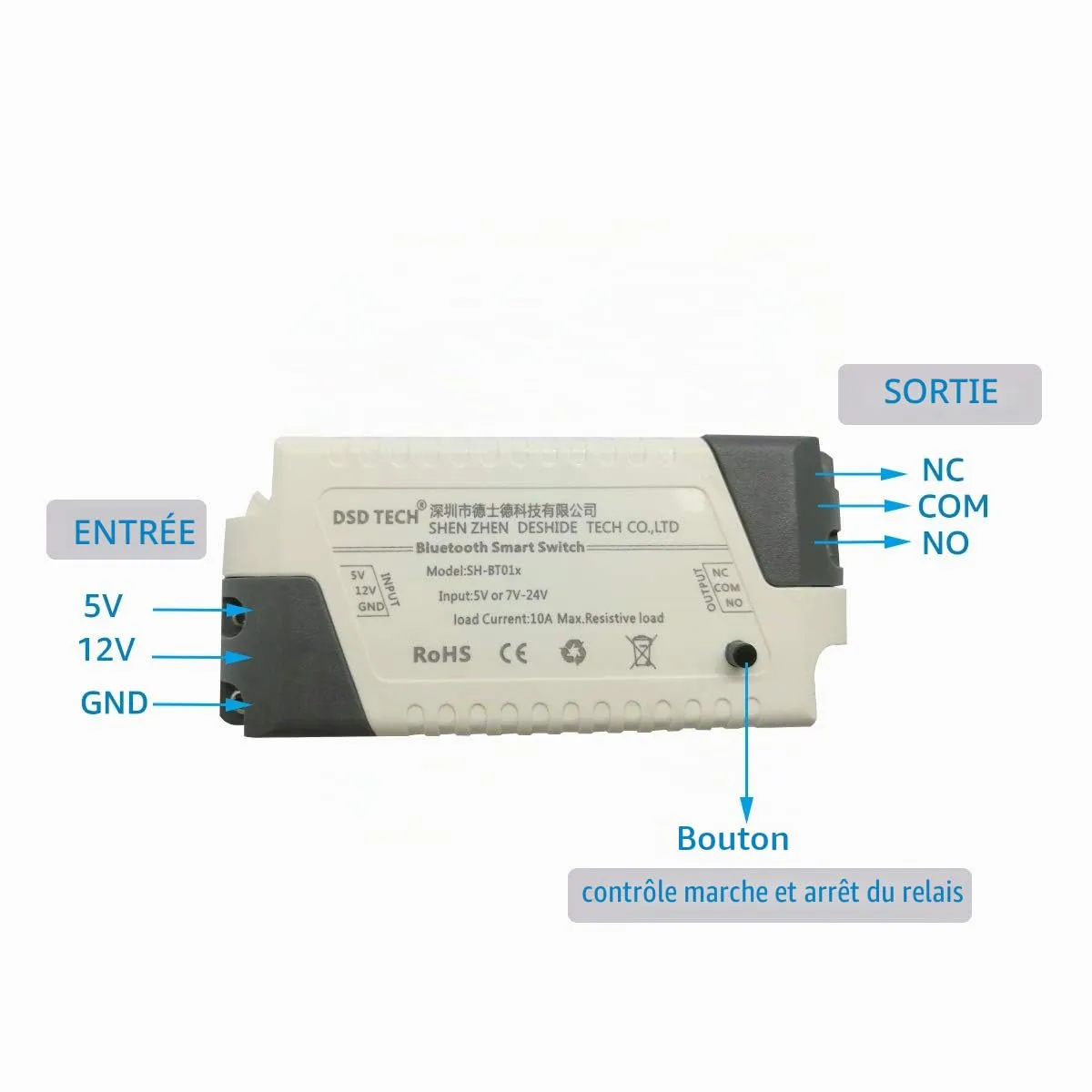 DSD TECH Bluetooth SH-BT01C relais 1 canal V2