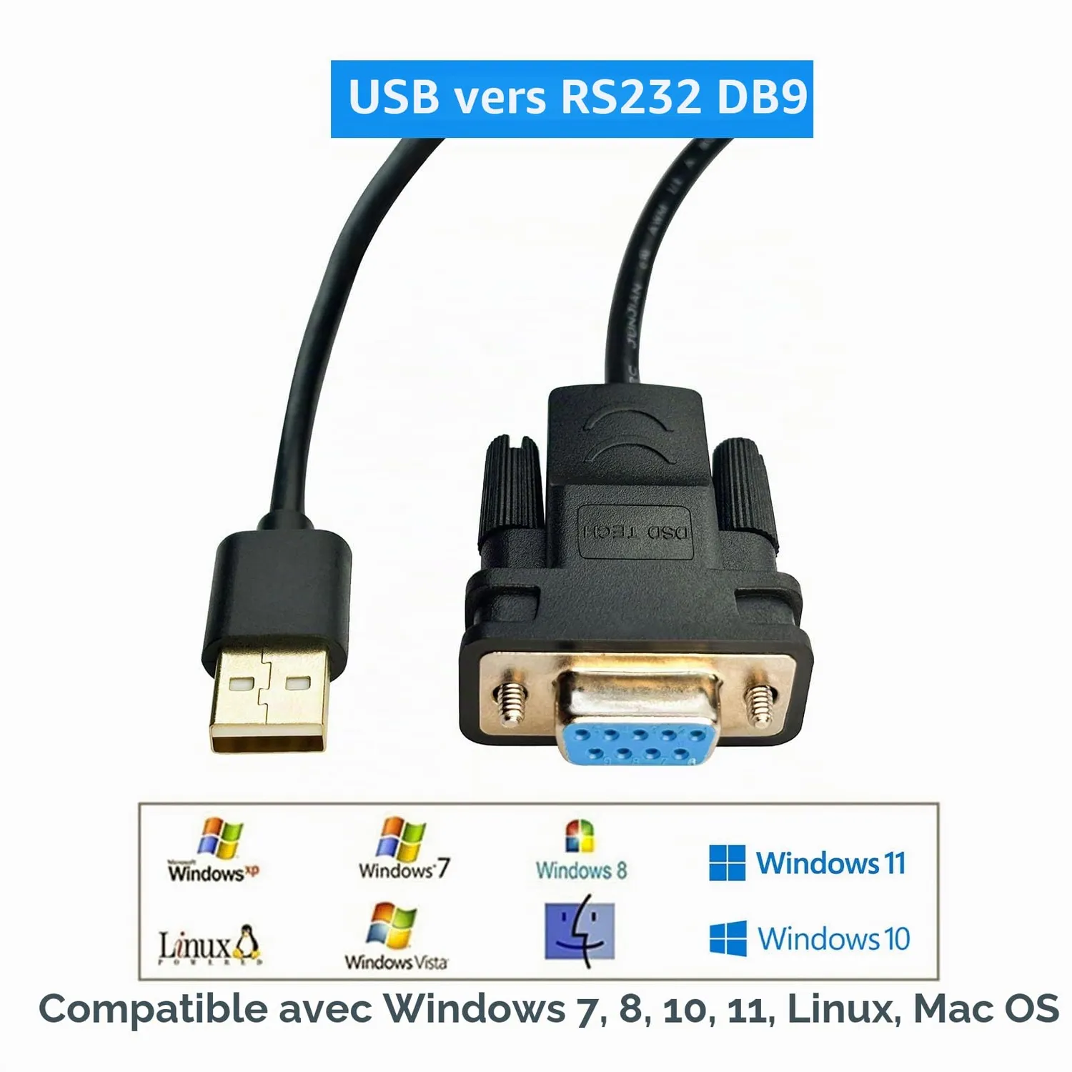 DSD TECH SH-RS232G câble USB vers série DB9 femelle FTDI 1,8 m