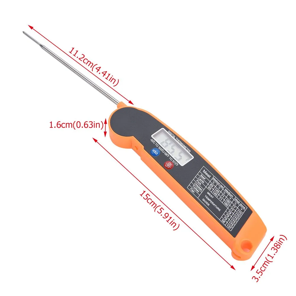 Garosa thermomètre alimentaire numérique LCD à sonde pliable orange