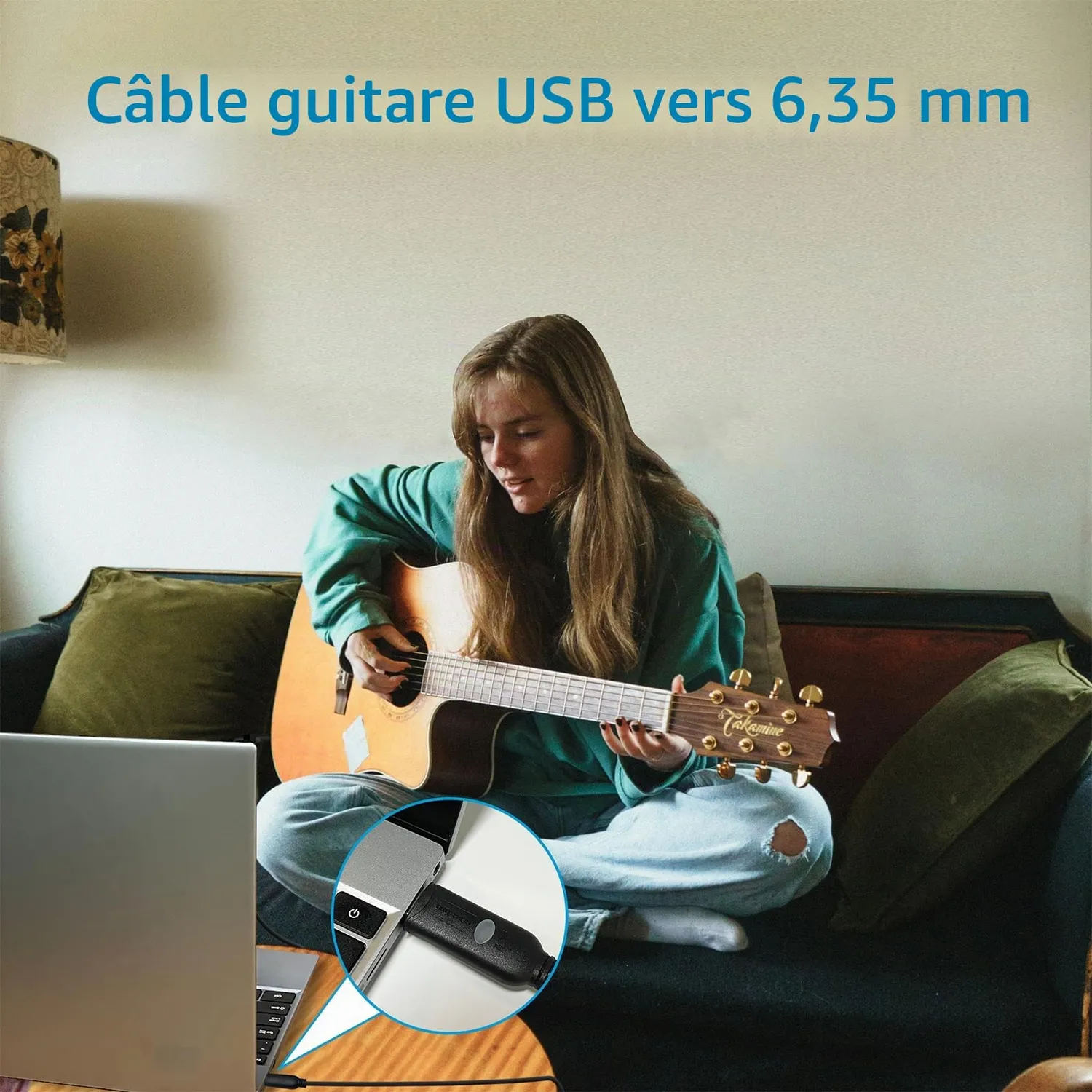 PLC Tech SH-AU20B câble audio USB guitare 6,35 mm 96 kHz 24 bits